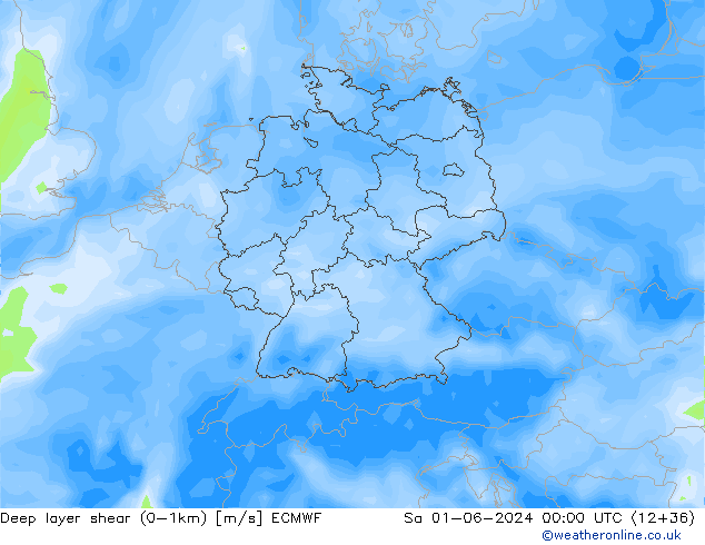 Deep layer shear (0-1km) ECMWF Sa 01.06.2024 00 UTC