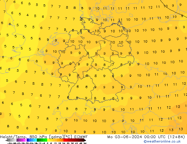 Z500/Rain (+SLP)/Z850 ECMWF Mo 03.06.2024 00 UTC