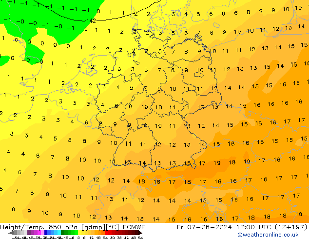 Z500/Rain (+SLP)/Z850 ECMWF Fr 07.06.2024 12 UTC