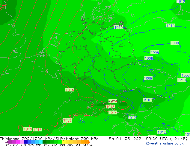 Thck 700-1000 hPa ECMWF Sáb 01.06.2024 09 UTC