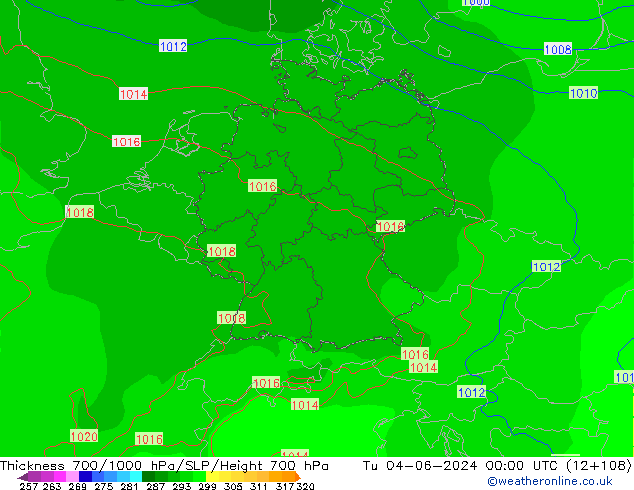 Thck 700-1000 hPa ECMWF wto. 04.06.2024 00 UTC