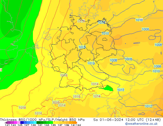 Thck 850-1000 hPa ECMWF Sa 01.06.2024 12 UTC