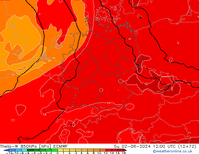 Theta-W 850hPa ECMWF Ne 02.06.2024 12 UTC