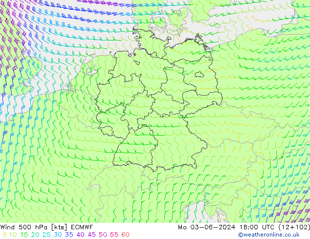 Vento 500 hPa ECMWF Seg 03.06.2024 18 UTC