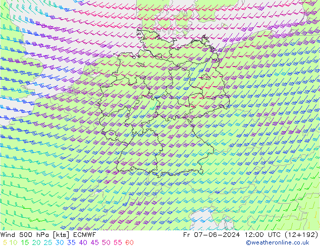 Wind 500 hPa ECMWF Fr 07.06.2024 12 UTC