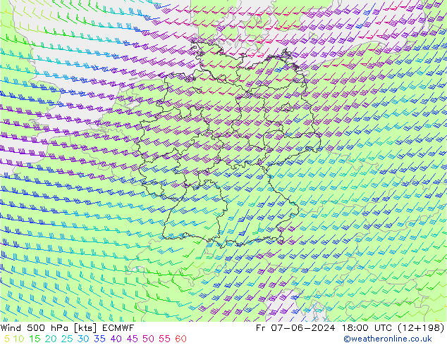 wiatr 500 hPa ECMWF pt. 07.06.2024 18 UTC