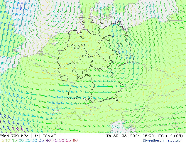 Wind 700 hPa ECMWF Th 30.05.2024 15 UTC