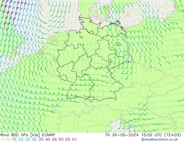 Vent 850 hPa ECMWF jeu 30.05.2024 15 UTC