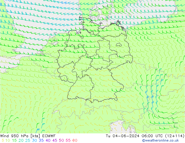 Wind 950 hPa ECMWF Tu 04.06.2024 06 UTC