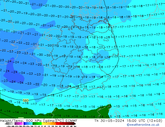 Height/Temp. 500 гПа ECMWF чт 30.05.2024 15 UTC