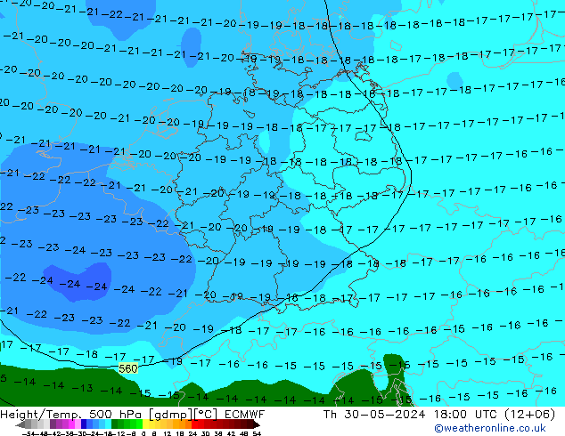 Z500/Rain (+SLP)/Z850 ECMWF gio 30.05.2024 18 UTC