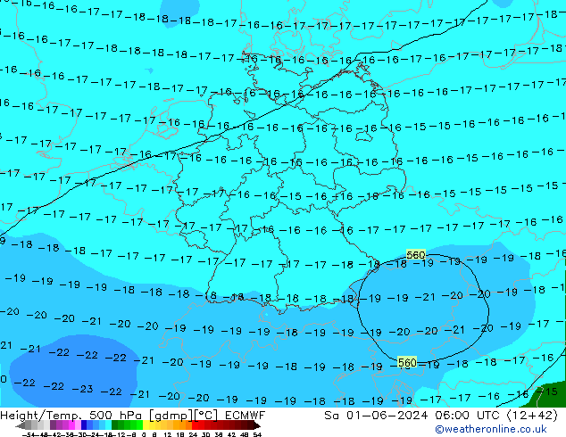 Yükseklik/Sıc. 500 hPa ECMWF Cts 01.06.2024 06 UTC