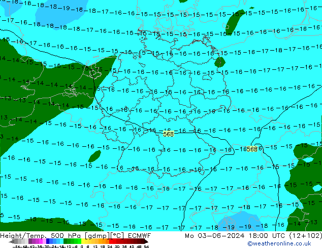 Height/Temp. 500 hPa ECMWF lun 03.06.2024 18 UTC