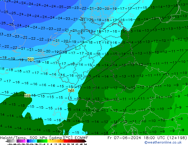 Z500/Rain (+SLP)/Z850 ECMWF 星期五 07.06.2024 18 UTC