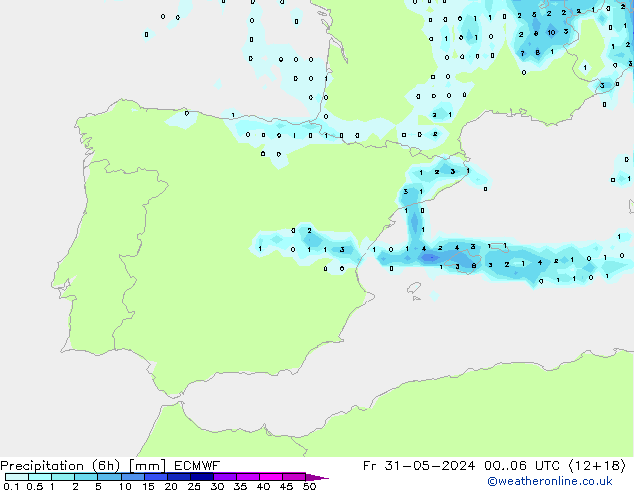 Precipitation (6h) ECMWF Fr 31.05.2024 06 UTC