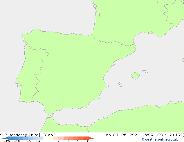 Tendencia de presión ECMWF lun 03.06.2024 18 UTC