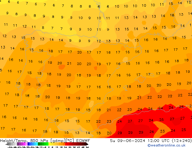 Z500/Regen(+SLP)/Z850 ECMWF zo 09.06.2024 12 UTC