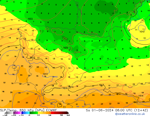 850 hPa Yer Bas./Sıc ECMWF Cts 01.06.2024 06 UTC