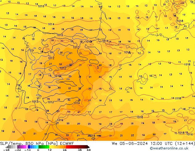 SLP/Temp. 850 hPa ECMWF We 05.06.2024 12 UTC