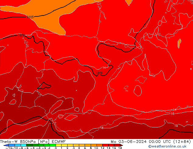 Theta-W 850hPa ECMWF ma 03.06.2024 00 UTC