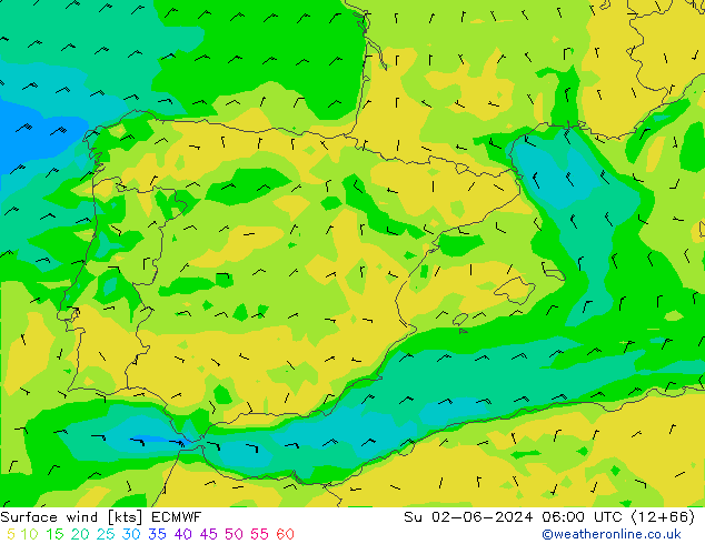 wiatr 10 m ECMWF nie. 02.06.2024 06 UTC