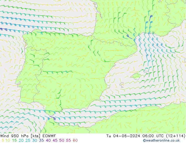 ветер 950 гПа ECMWF вт 04.06.2024 06 UTC