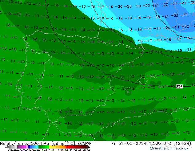 Z500/Yağmur (+YB)/Z850 ECMWF Cu 31.05.2024 12 UTC