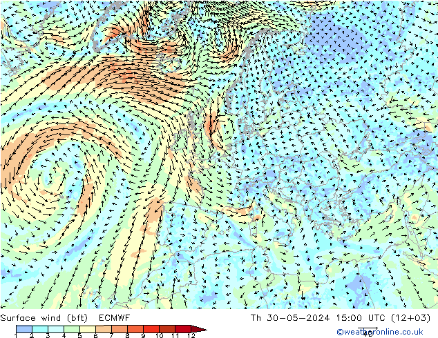  10 m (bft) ECMWF  30.05.2024 15 UTC