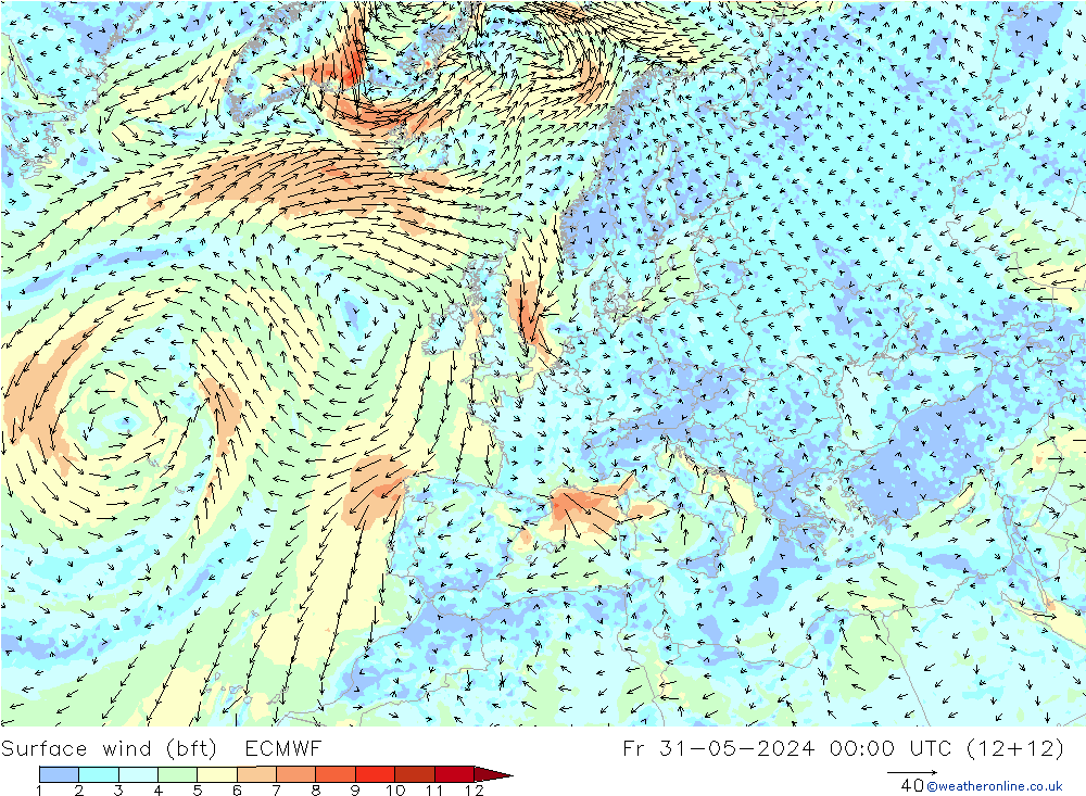 Bodenwind (bft) ECMWF Fr 31.05.2024 00 UTC