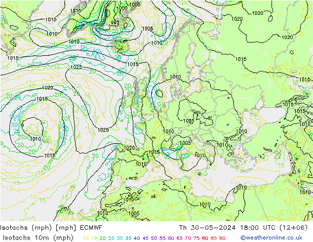 Eşrüzgar Hızları mph ECMWF Per 30.05.2024 18 UTC