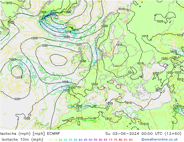 Isotachs (mph) ECMWF Dom 02.06.2024 00 UTC