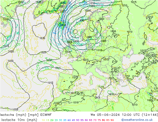 Isotachs (mph) ECMWF  05.06.2024 12 UTC
