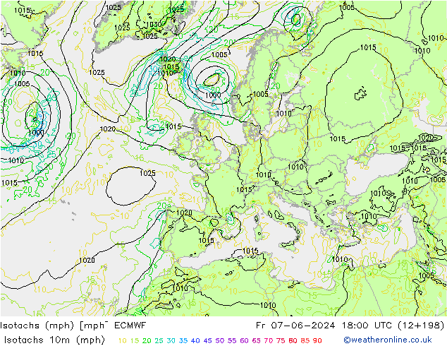 Isotachs (mph) ECMWF Fr 07.06.2024 18 UTC