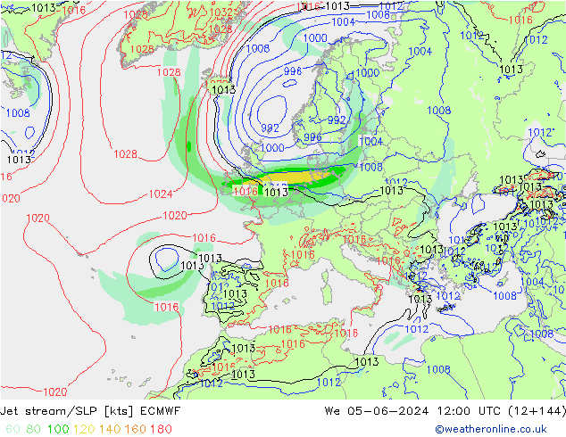 Jet stream ECMWF Qua 05.06.2024 12 UTC