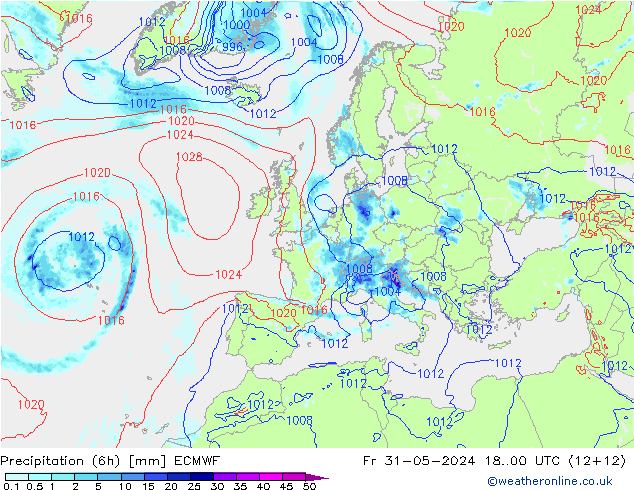 Z500/Rain (+SLP)/Z850 ECMWF Fr 31.05.2024 00 UTC