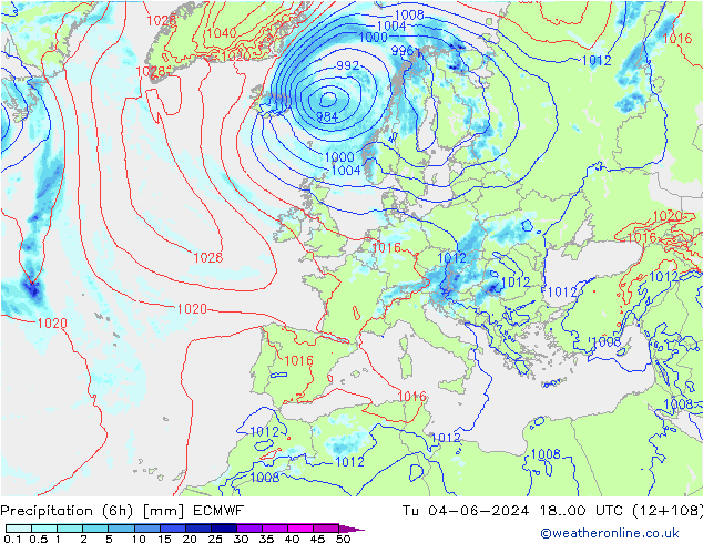 Z500/Rain (+SLP)/Z850 ECMWF вт 04.06.2024 00 UTC