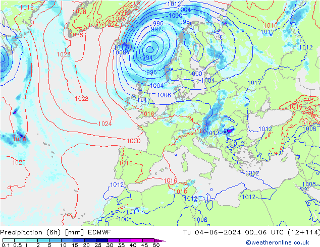 Z500/Rain (+SLP)/Z850 ECMWF Di 04.06.2024 06 UTC