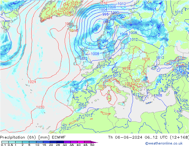 Z500/Rain (+SLP)/Z850 ECMWF Do 06.06.2024 12 UTC