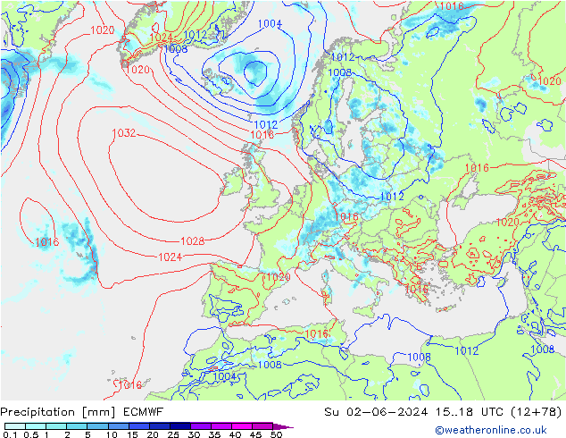 Niederschlag ECMWF So 02.06.2024 18 UTC