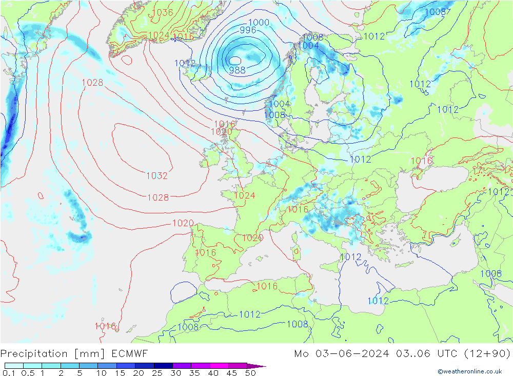Niederschlag ECMWF Mo 03.06.2024 06 UTC