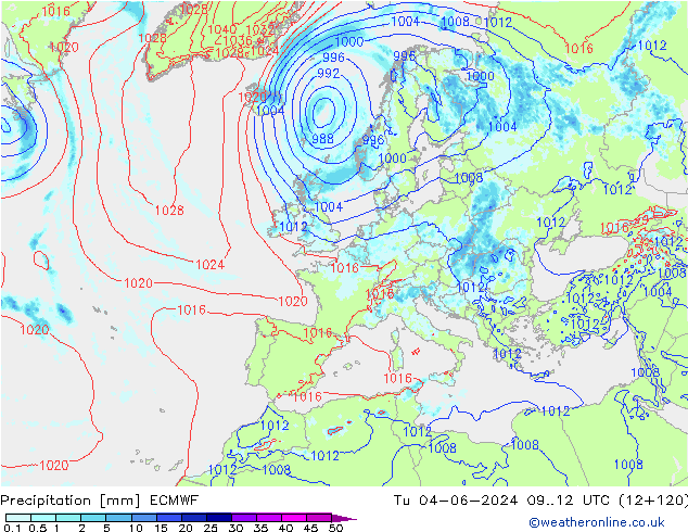 Precipitation ECMWF Tu 04.06.2024 12 UTC