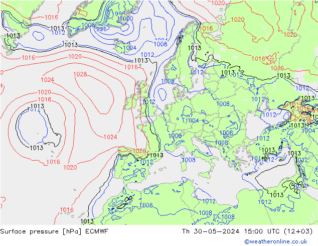 Luchtdruk (Grond) ECMWF do 30.05.2024 15 UTC