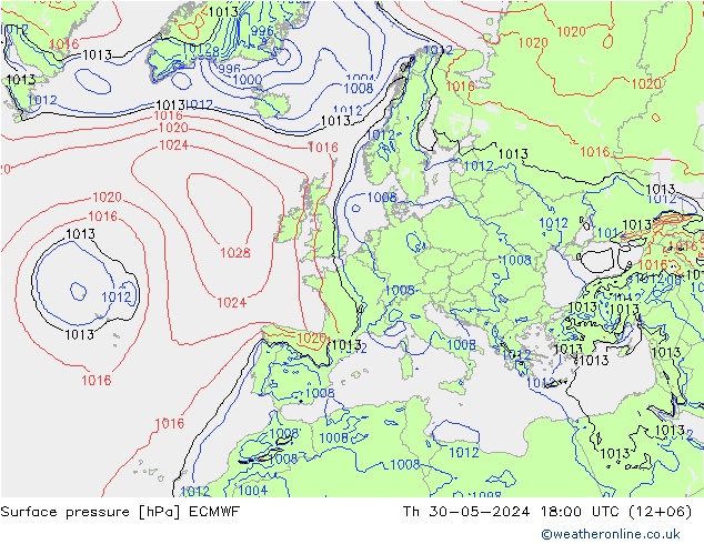 Luchtdruk (Grond) ECMWF do 30.05.2024 18 UTC