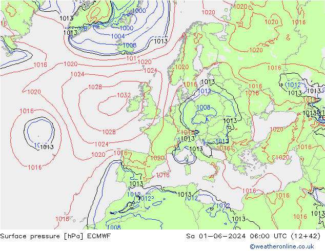 Bodendruck ECMWF Sa 01.06.2024 06 UTC