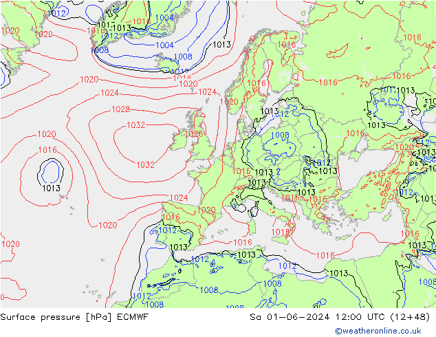 Surface pressure ECMWF Sa 01.06.2024 12 UTC