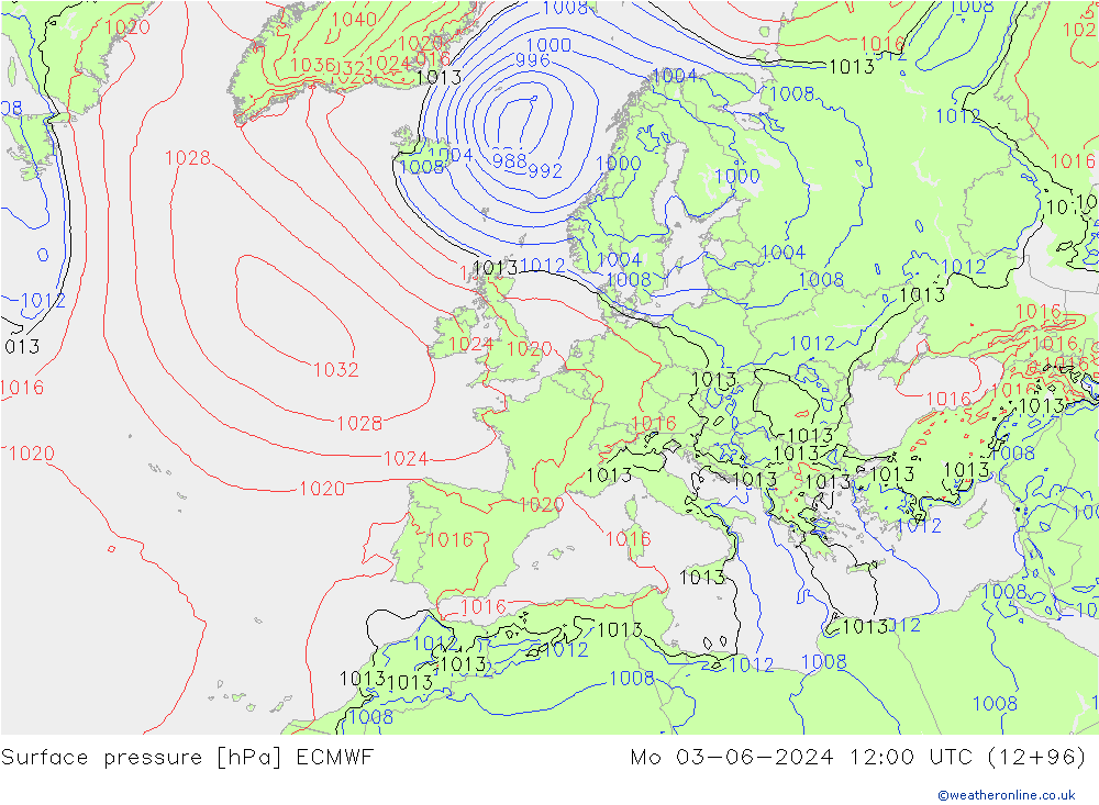 pressão do solo ECMWF Seg 03.06.2024 12 UTC