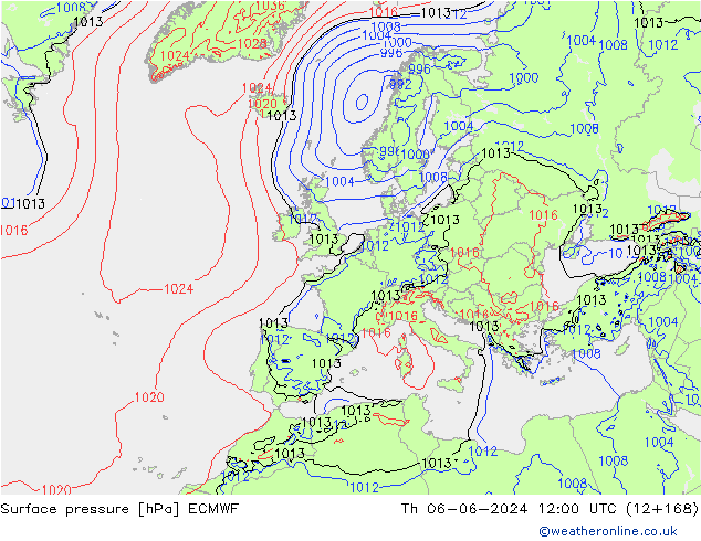 pressão do solo ECMWF Qui 06.06.2024 12 UTC