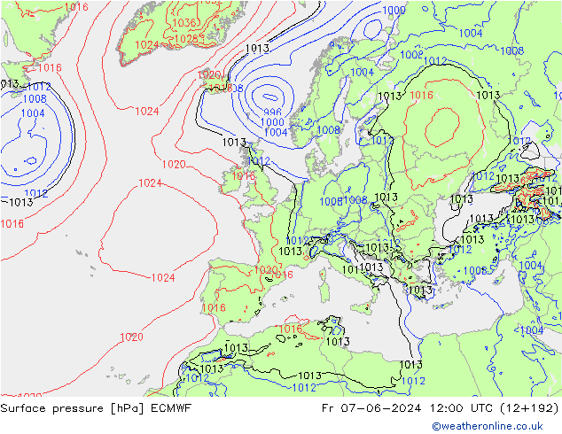 приземное давление ECMWF пт 07.06.2024 12 UTC