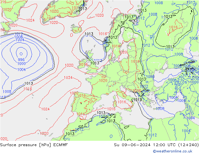 Surface pressure ECMWF Su 09.06.2024 12 UTC