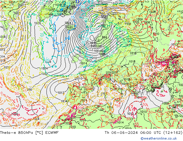 Theta-e 850гПа ECMWF чт 06.06.2024 06 UTC